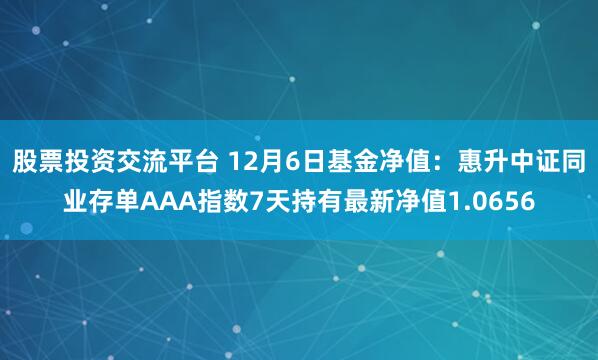 股票投资交流平台 12月6日基金净值：惠升中证同业存单AAA指数7天持有最新净值1.0656