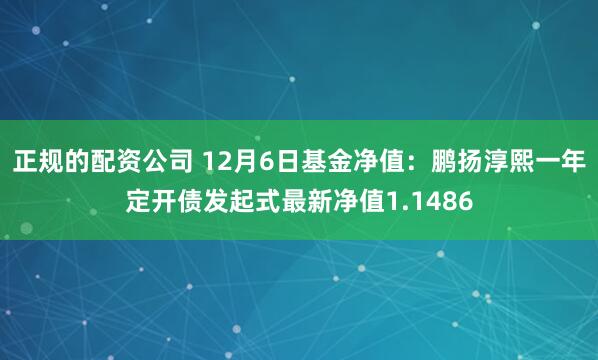 正规的配资公司 12月6日基金净值：鹏扬淳熙一年定开债发起式最新净值1.1486